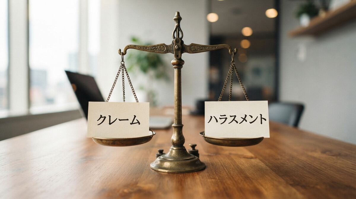 正当なクレームとハラスメントを天秤にかけるイメージ